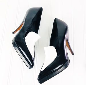 Celine Black & White Leather Platform Loafer Heels